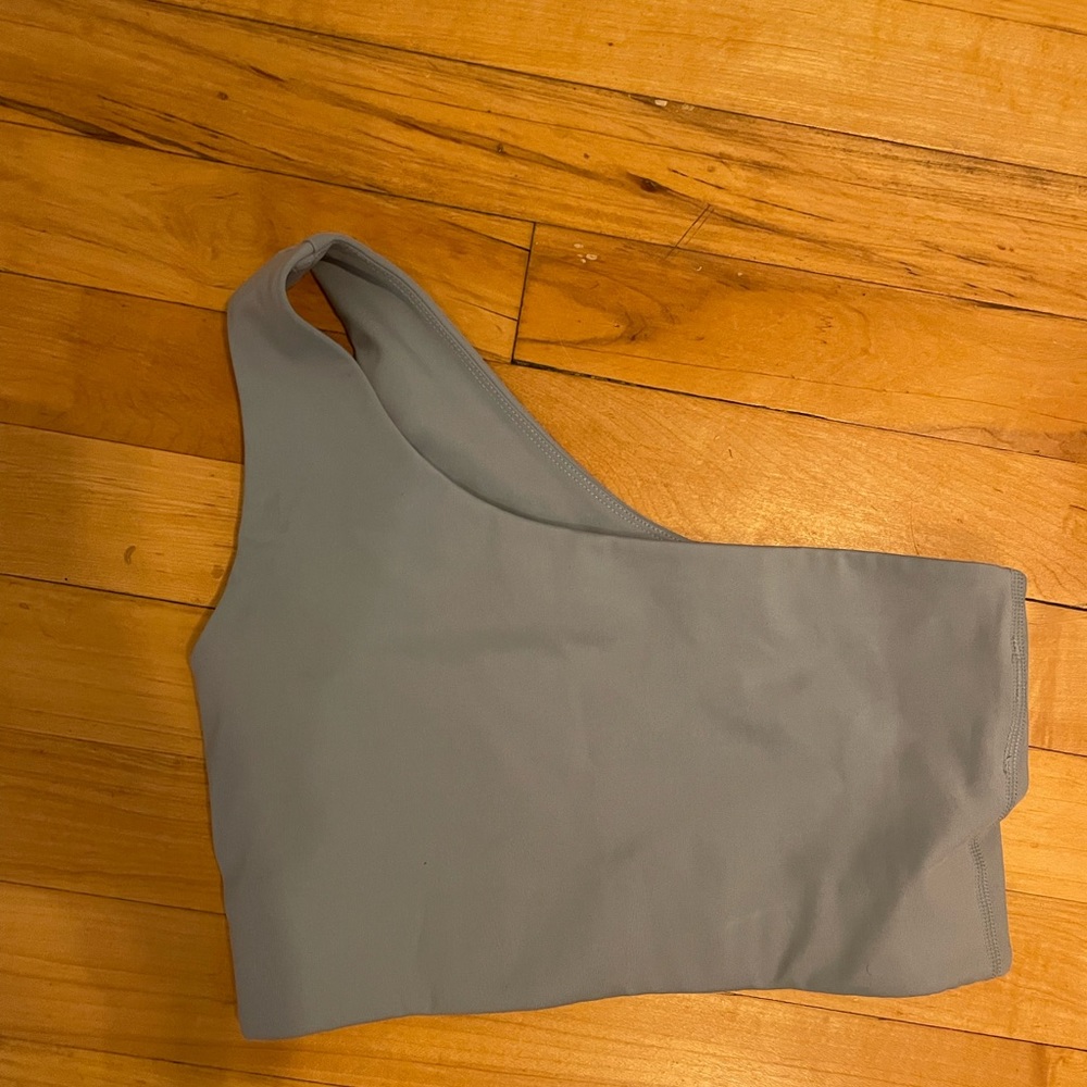 Girlfriend collective blue bianca one shoulder bra in Dew